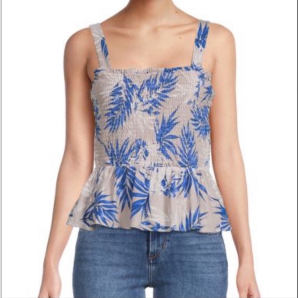 NWT BCBG MAXAZRIA Palm Print Shirred Peplum
Tank Top Size M